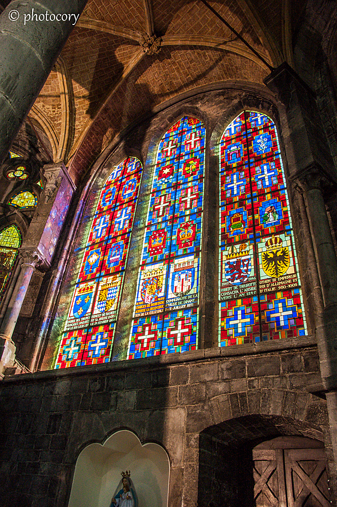 Beautiful stained glass in Notre Dame church in Dinant