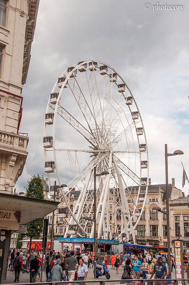 Ferris wheel in between buildings