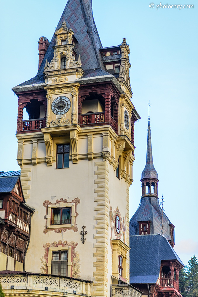 Beautiful painted tower of Peles Castle