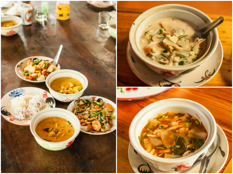 All the foods we made: red curry, yellow curry, chicken with caju nuts, pad thai/ Orez, curry rosu, curry galben, pui cu caju, pad thai