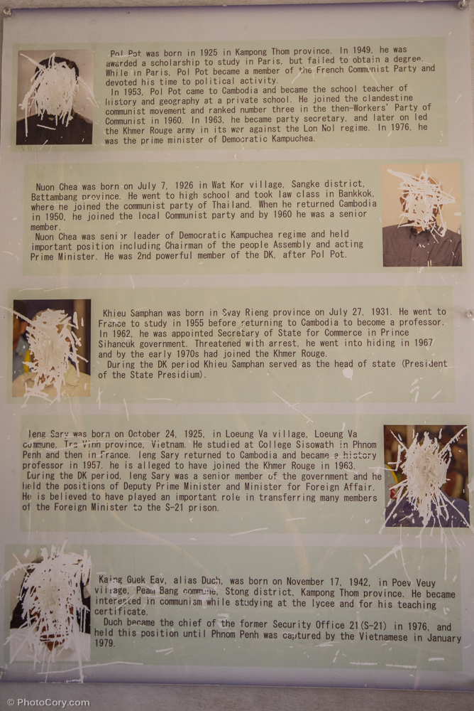 The scratched faces of all the monsters that are responsible for the crimes/ oamenii au scrijelit fetele acestor monstri care au comis crime si torturi (primul este Pol Pot).