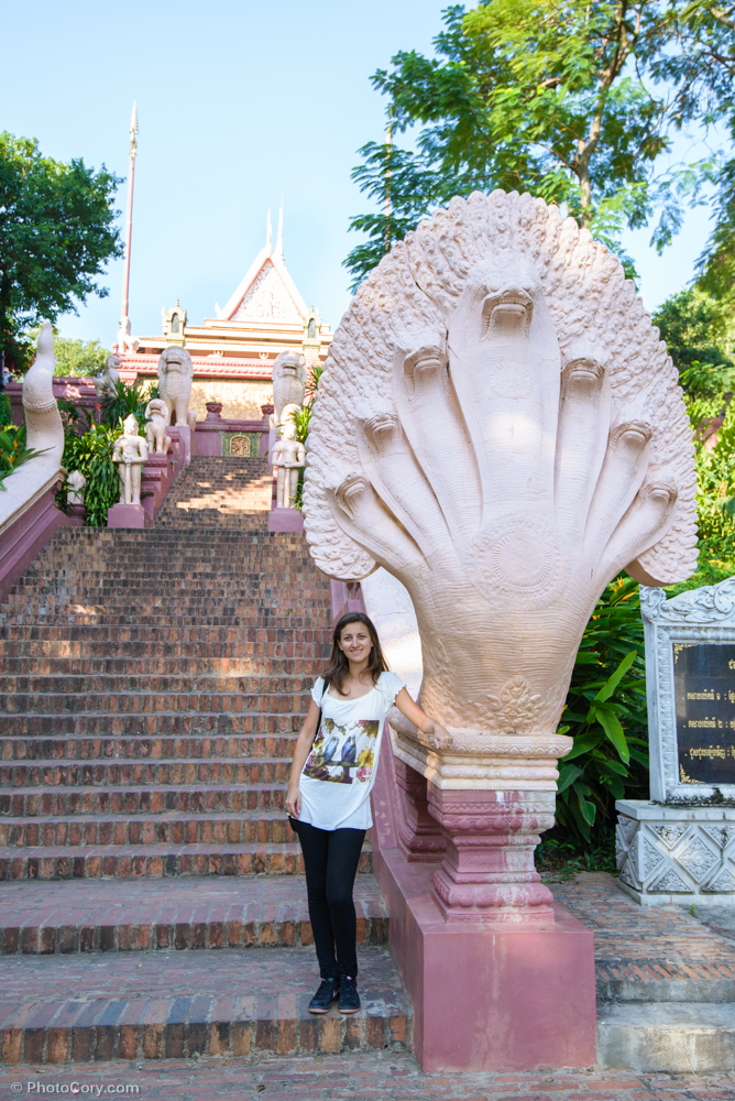 Entrance at Wat Phnom with Naga snake/ Scarile spre templul Phnom, cu sarpele Naga7 capete