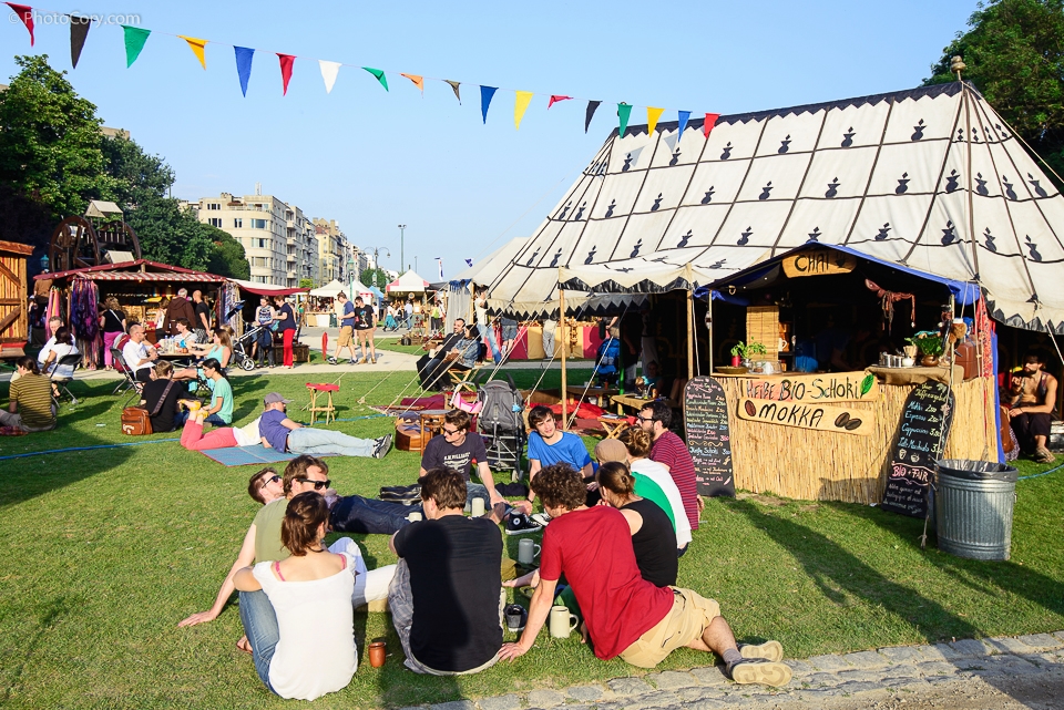 young people on grass in Cinquantenaire park market