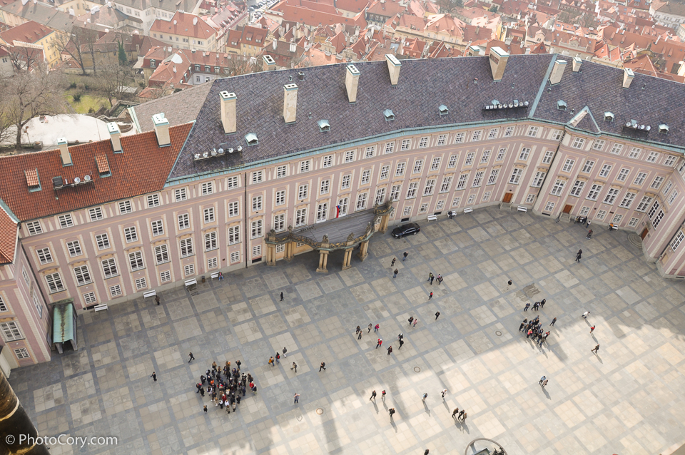 prague castle courtyard from tower