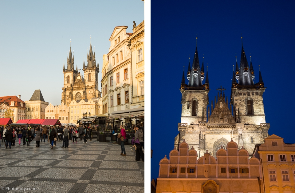prague the church of our lady before tyn day night central square