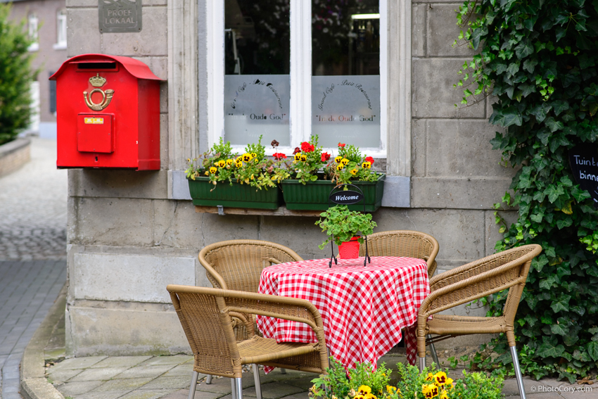 restaurant table and postoffice box in oud rekem belgium