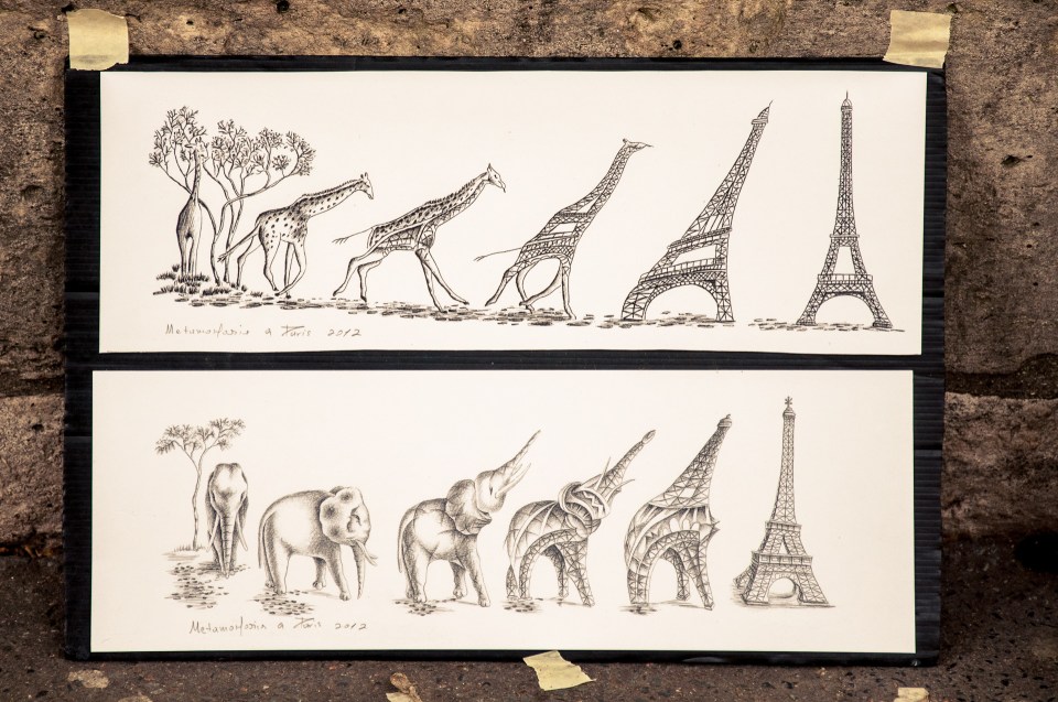 drawing eiffel tower giraffe elephant
