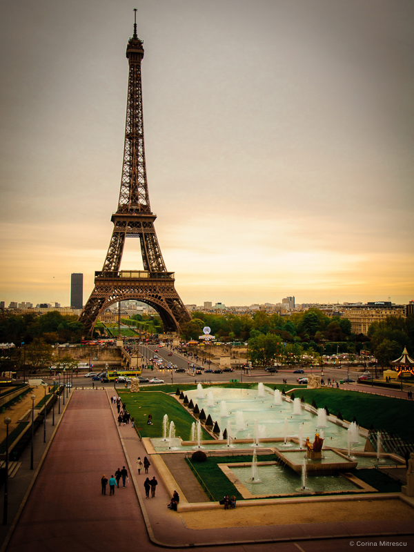 eiffel tower sunset light