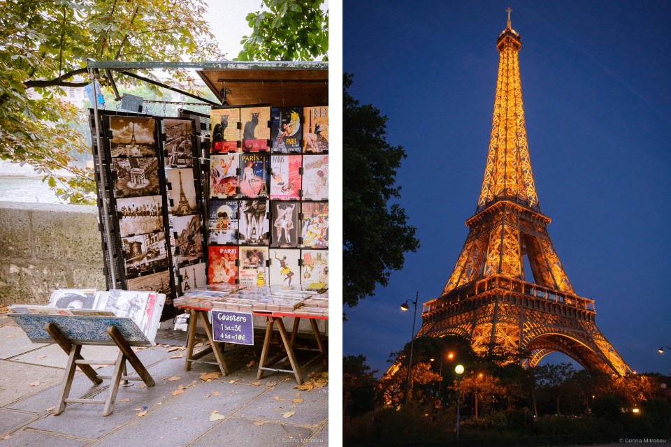 seine postcards and eiffel tower paris