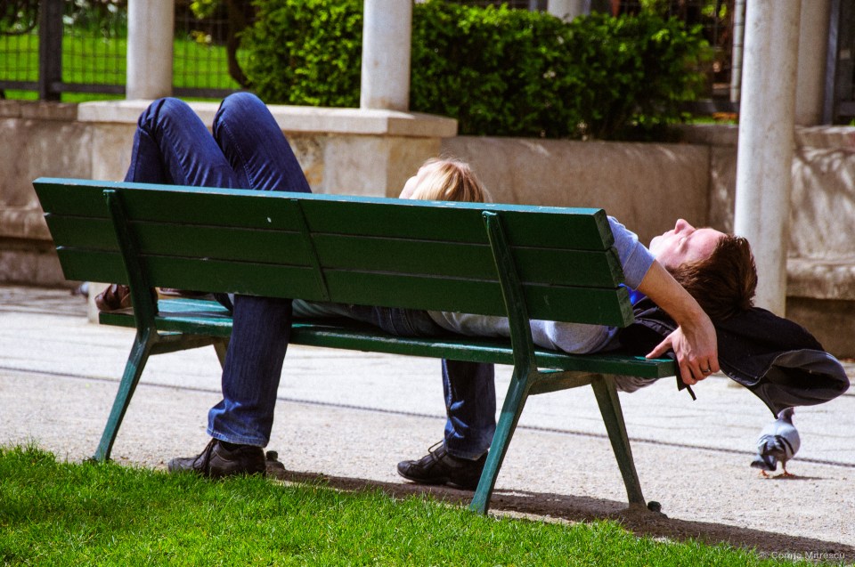 sleeping on bench in paris