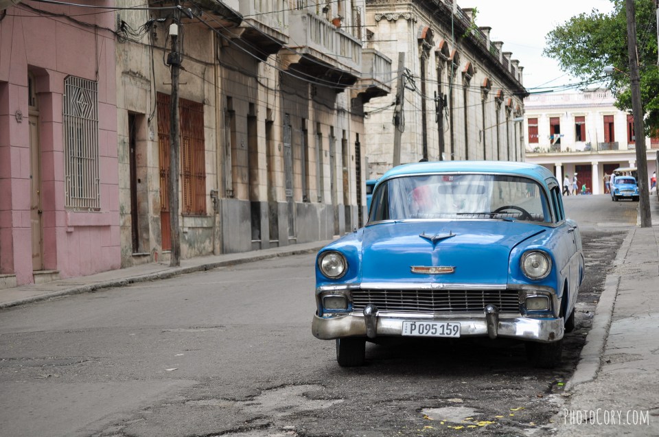 old blue car havana street
